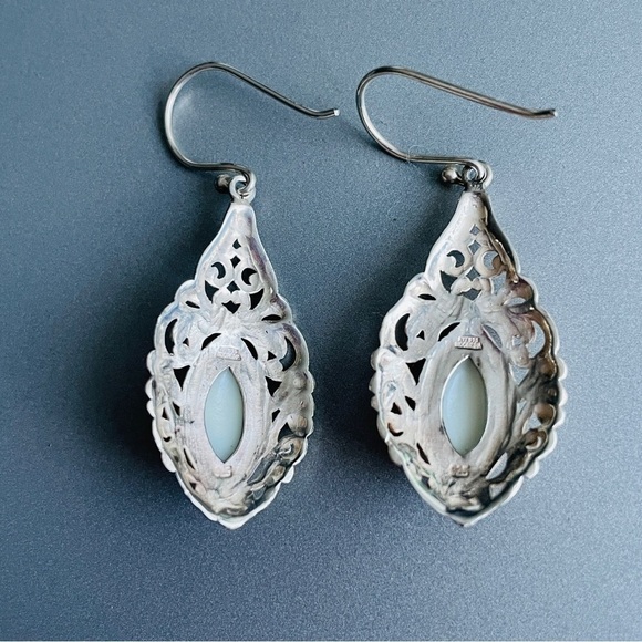 Annika Witt Filigree Mother Of Pearl Dangle Vintage Sterling Silver Earr… - Picture 6 of 7